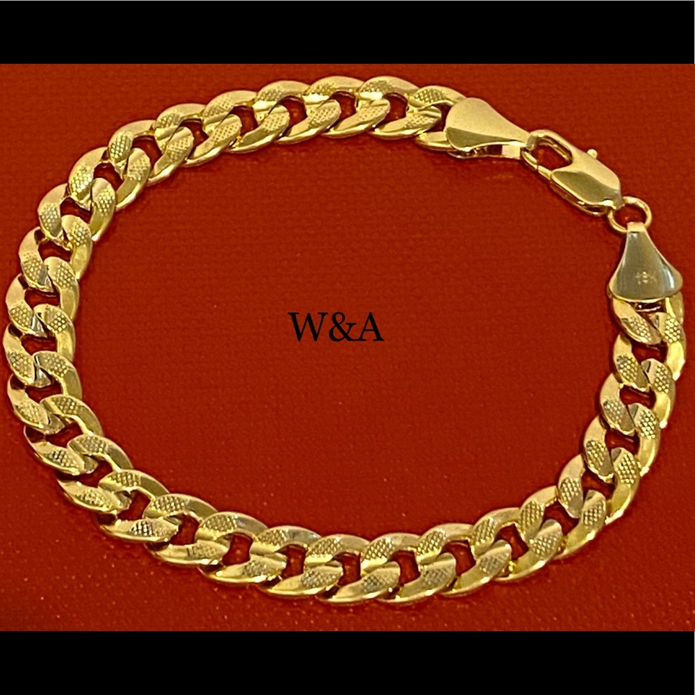 Brand New Mens 18K Stamped Gold Cut 10mm Cuban Linked Bracelet